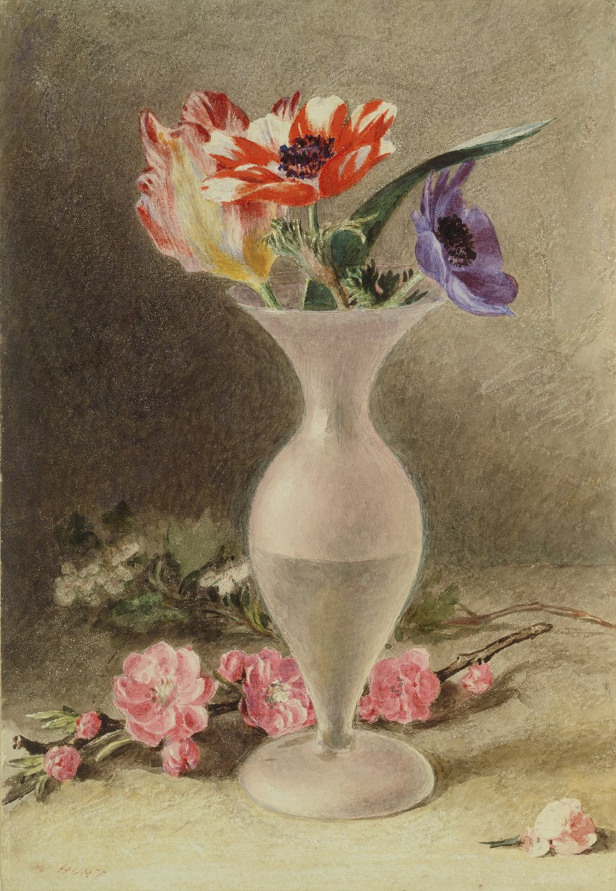 Szklany wazon i kwiaty autorstwa William Henry Hunt