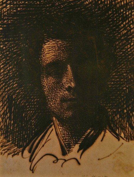 Portret J. E. Millaisa (atrament w sepii na papierze) autorstwa William Henry Hunt
