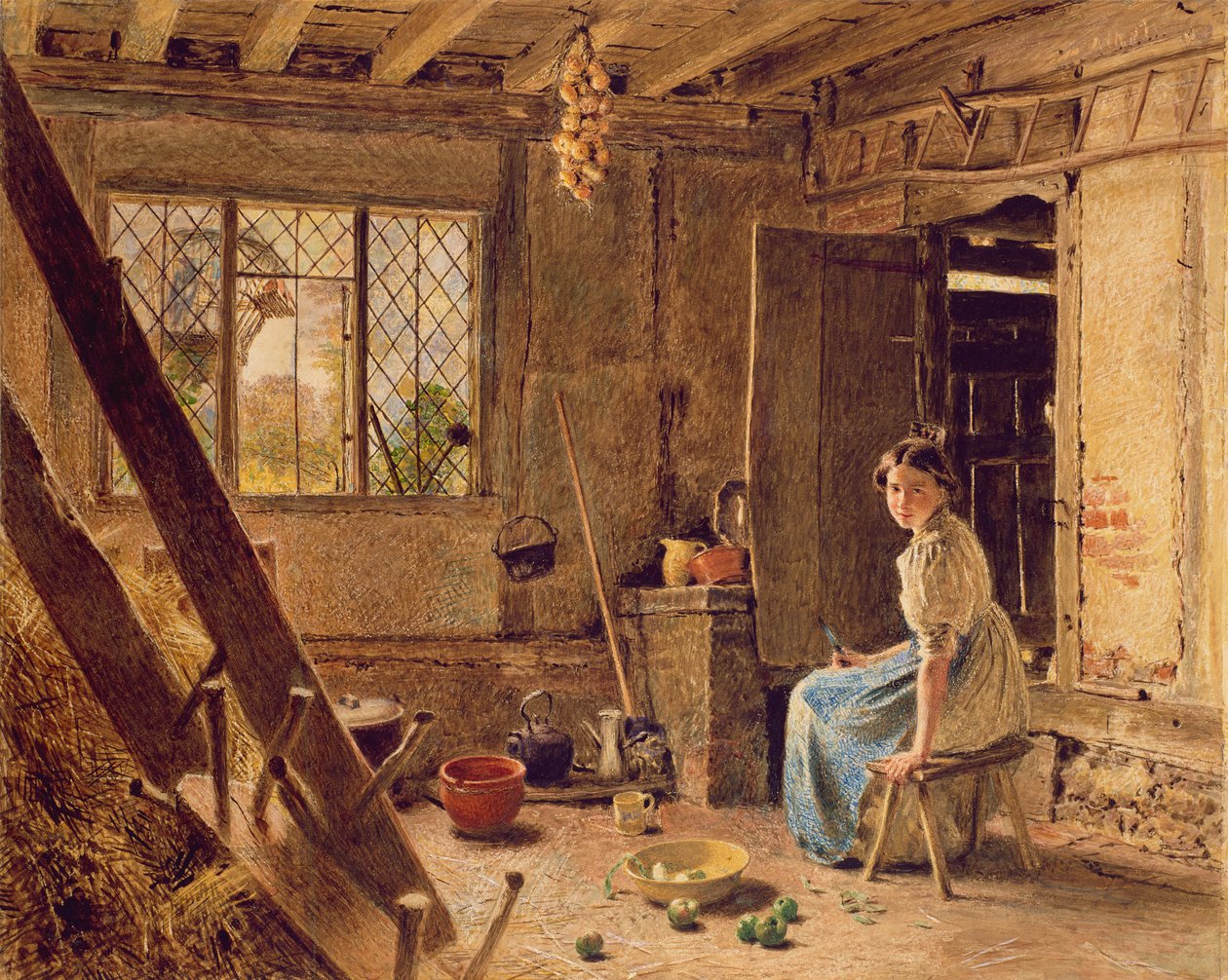 Pokojówka i sroka, wnętrze domku w Shillington, Bedfordshire, 1834 (toaleta zaznaczona białym kolorem na papierze) autorstwa William Henry Hunt
