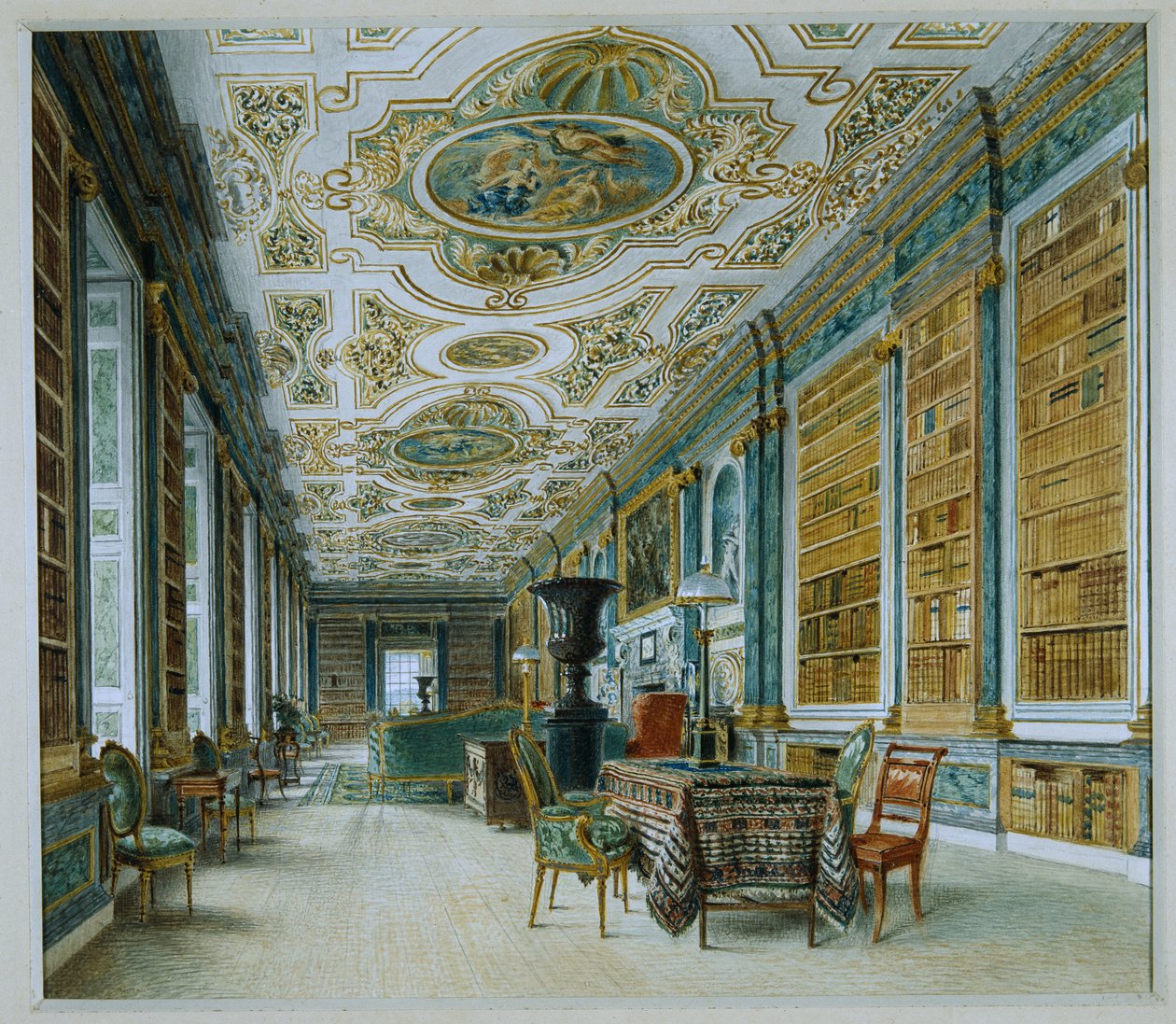 Stara Sala Balowa, obecnie Biblioteka, Chatsworth (akwarela na papierze) autorstwa William Henry Hunt