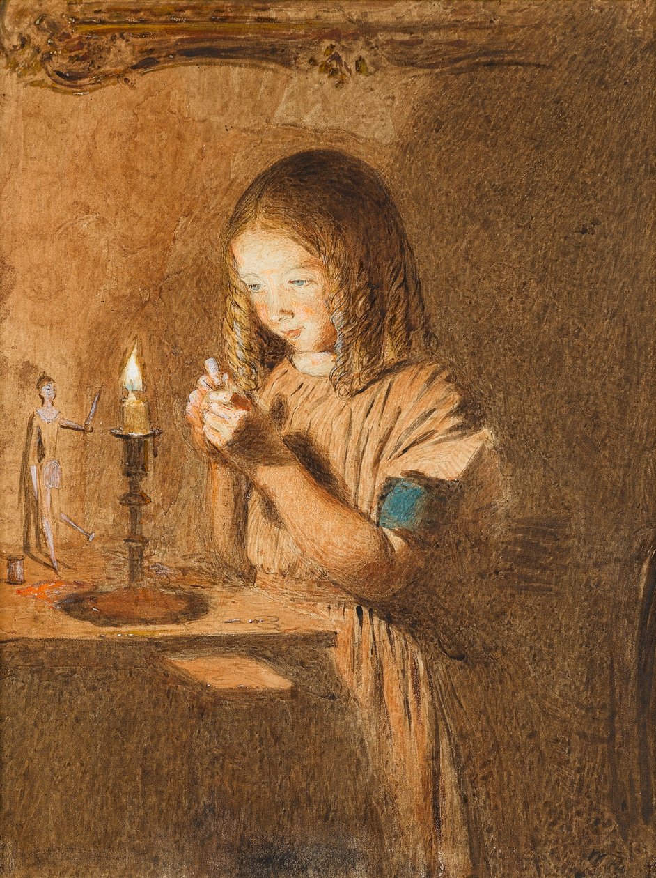 Nawlekanie igły: Młoda krawcowa, ok. 1845 (wc na papierze) autorstwa William Henry Hunt