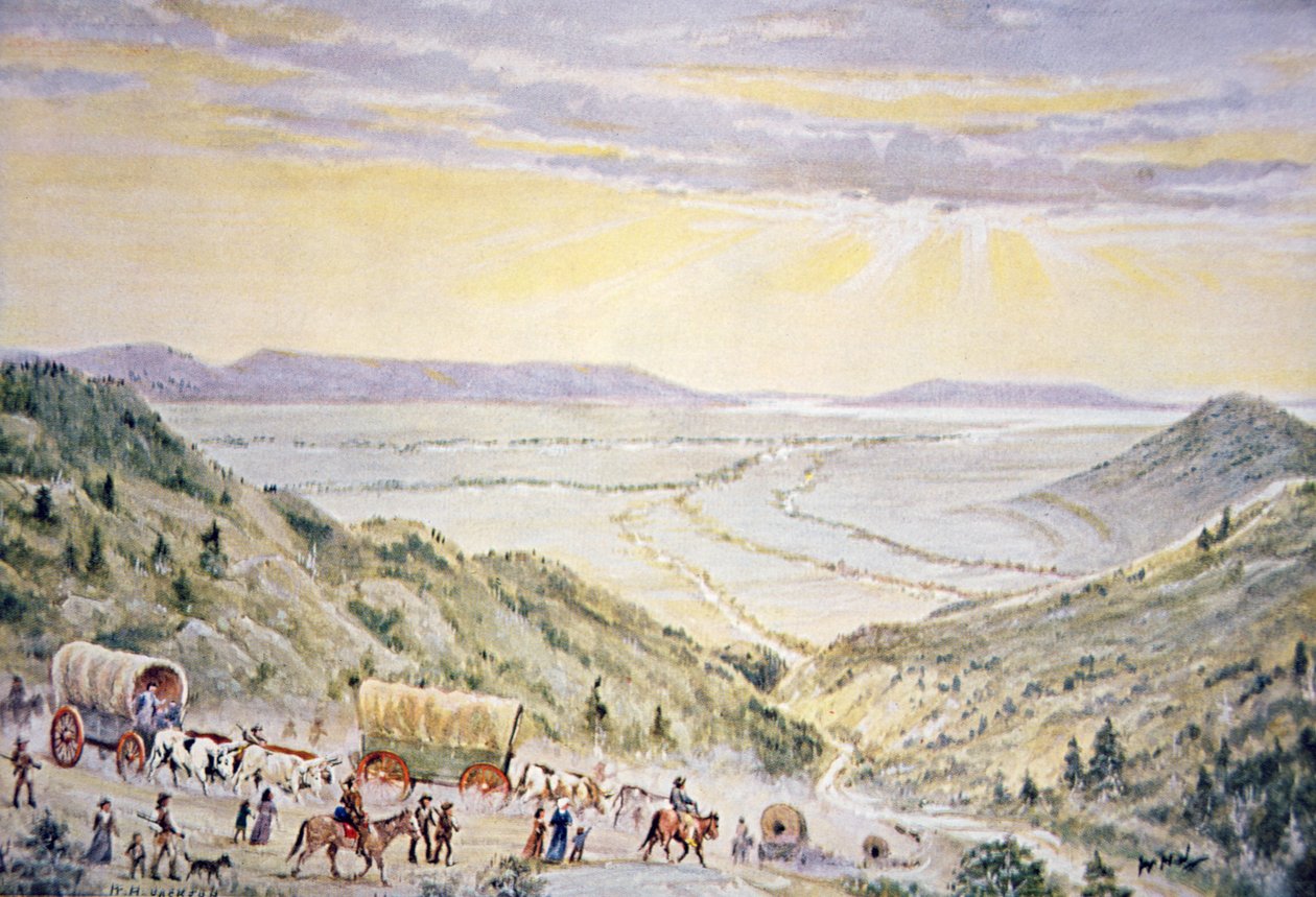 Mormoni schodzą z Little Mountain do Salt Lake City w stanie Utah (kolor lito) autorstwa William Henry Jackson