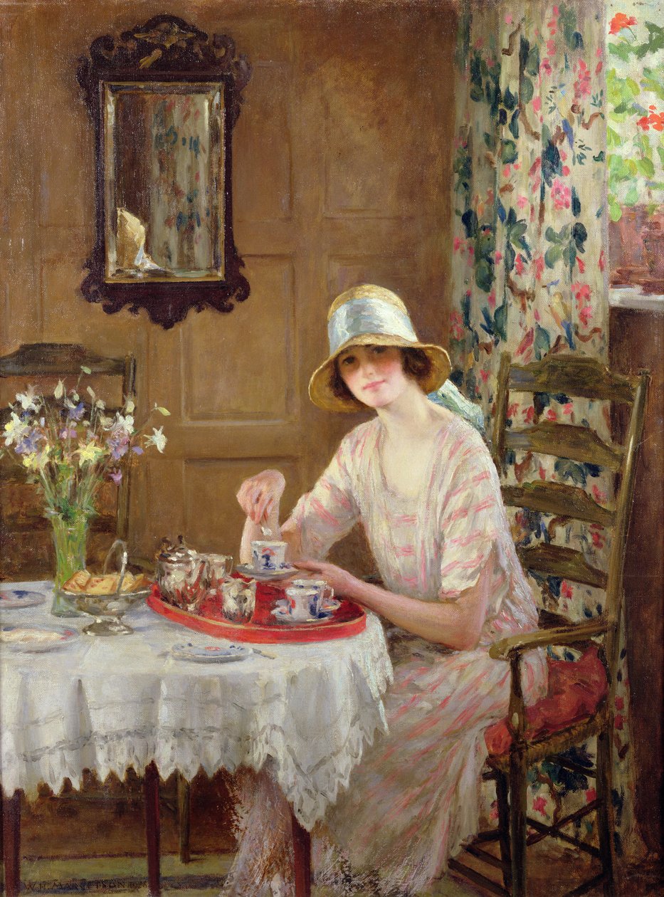 Popołudniowa herbata (olej na płótnie) autorstwa William Henry Margetson