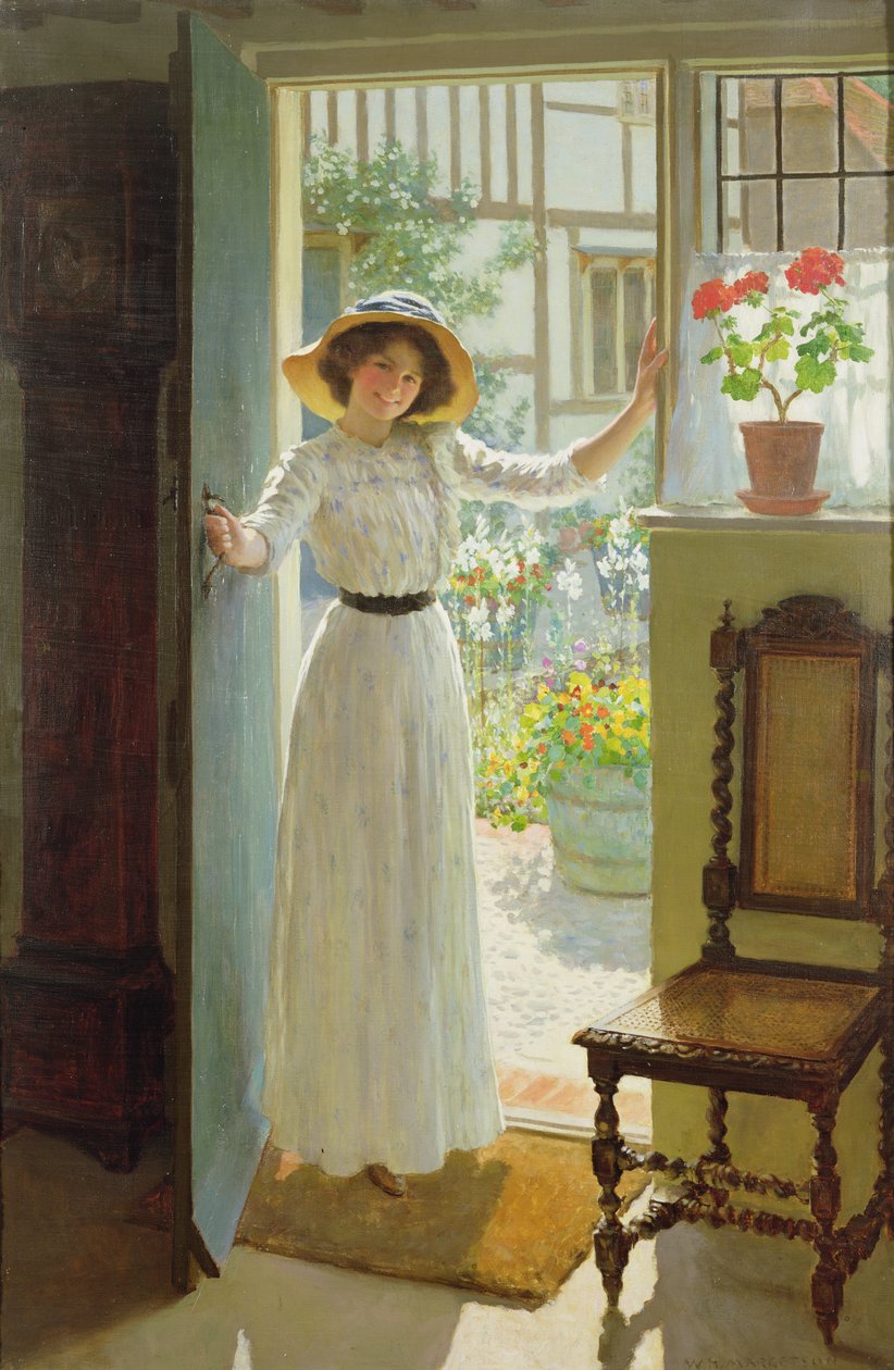 Przy drzwiach chaty (olej na płótnie) autorstwa William Henry Margetson