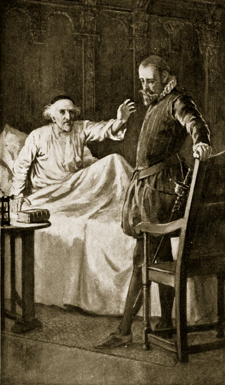 Knox na łożu śmierci, listopad 1572 r., ilustracja z "Hutchinson