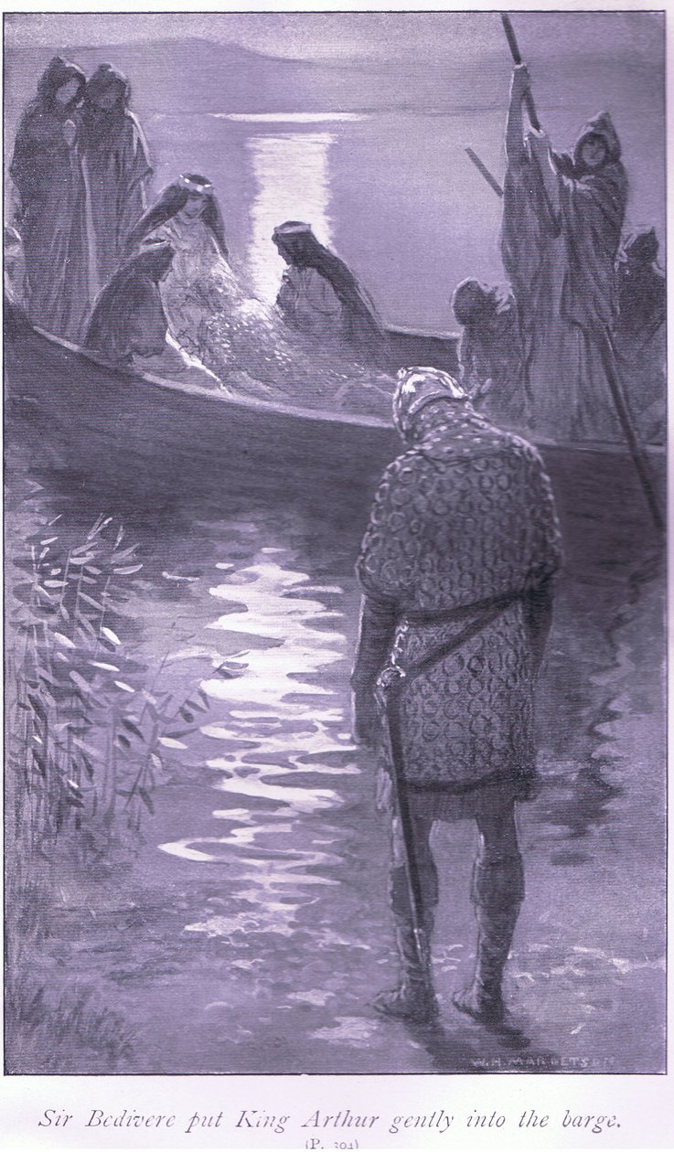 Sir Bedivere wsadził króla Artura delikatnie do barki autorstwa William Henry Margetson