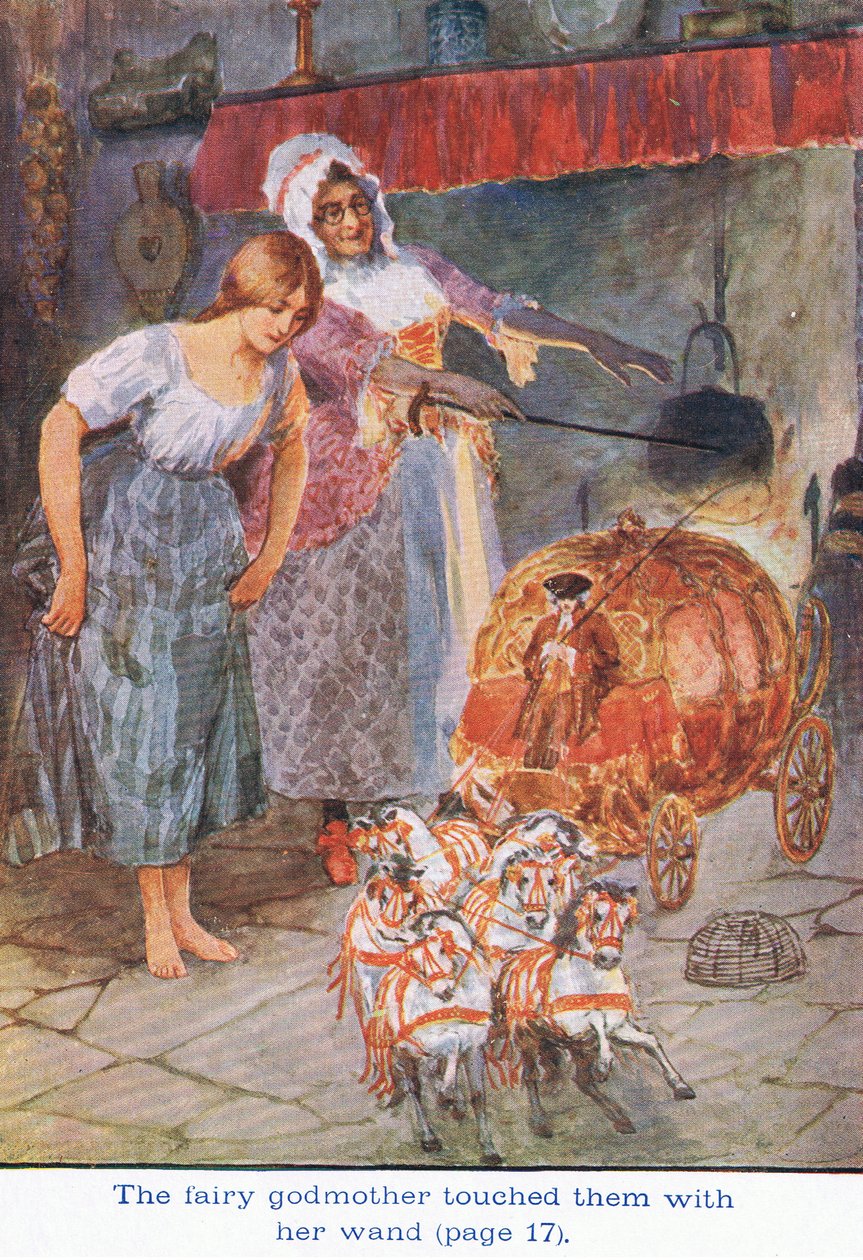Wróżka dotknęła ich swoją różdżką, Kopciuszek, 1925 autorstwa William Henry Margetson