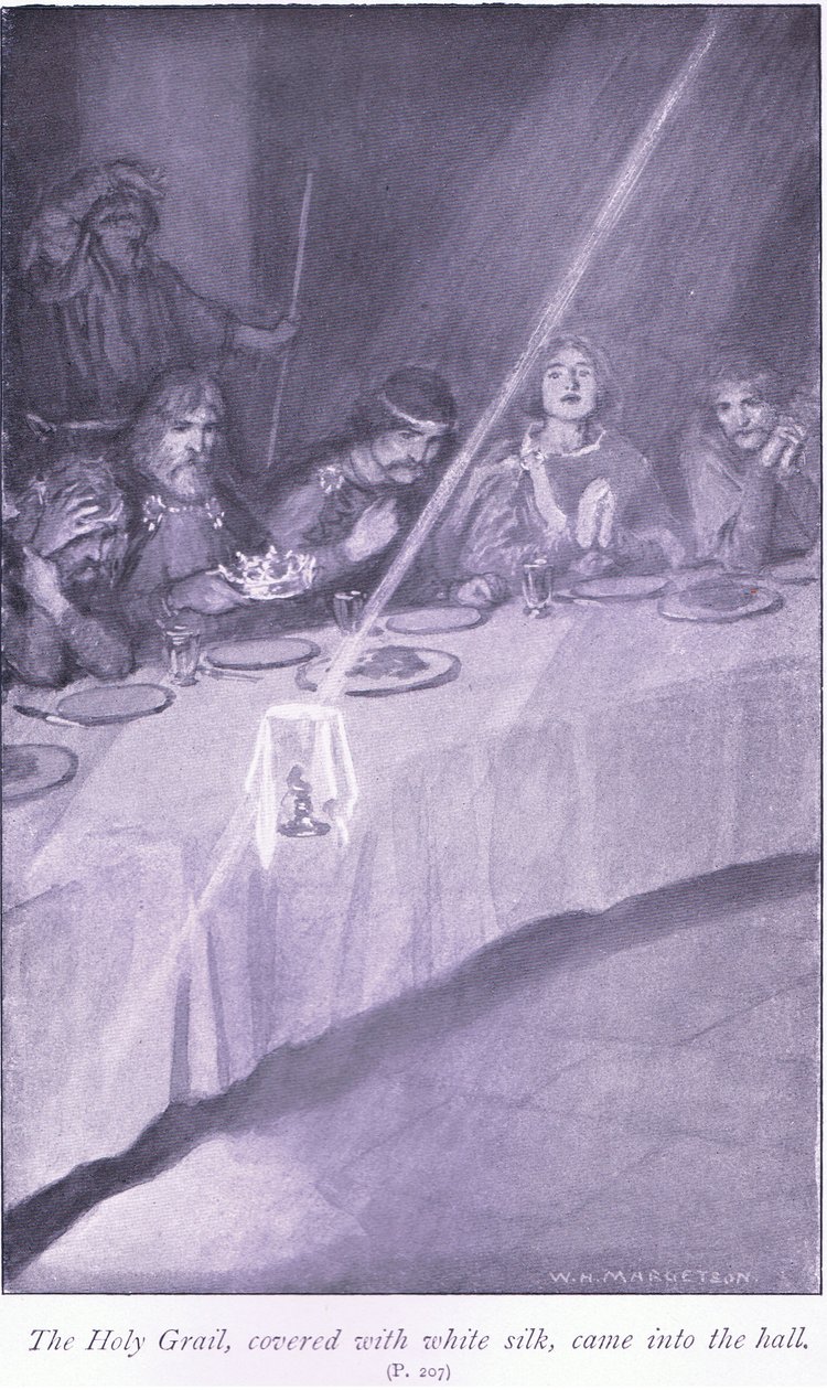Do sali wszedł Święty Graal, pokryty białym jedwabiem autorstwa William Henry Margetson