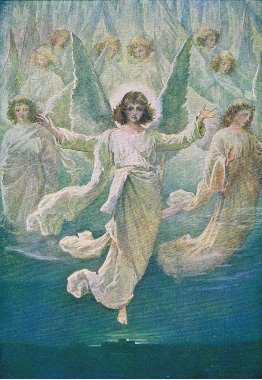 Chór aniołów, z Biblijnej książki z obrazkami wydanej przez Thomasa Nelsona, ok. 1950 autorstwa William Henry Margetson