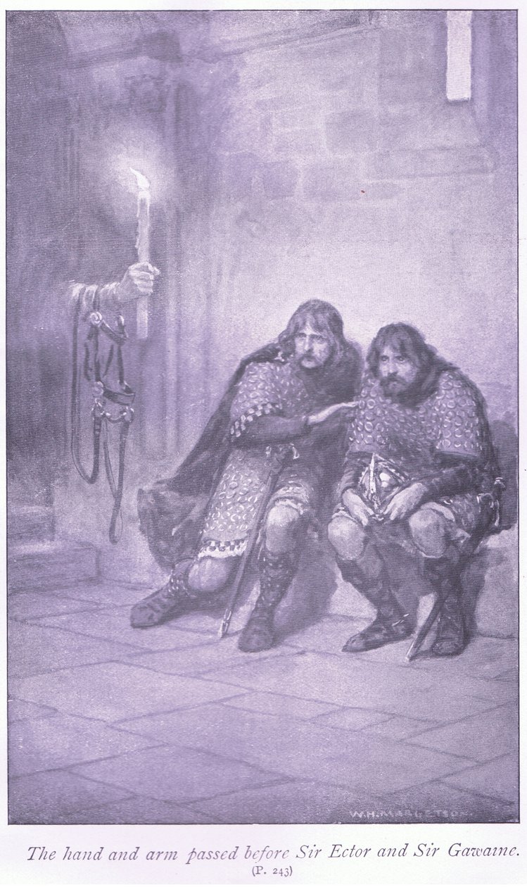 Ręka i ramię przeszły przed Sir Ectarem i Sir Gawaine autorstwa William Henry Margetson