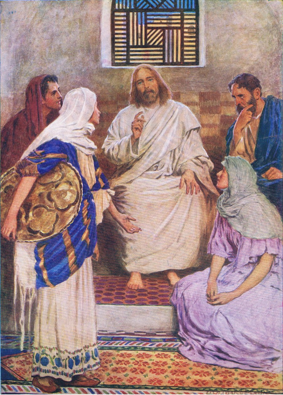 Dwie siostry, z The Bible Picture Book wydanej przez Thomasa Nelsona, ok. 1950 autorstwa William Henry Margetson