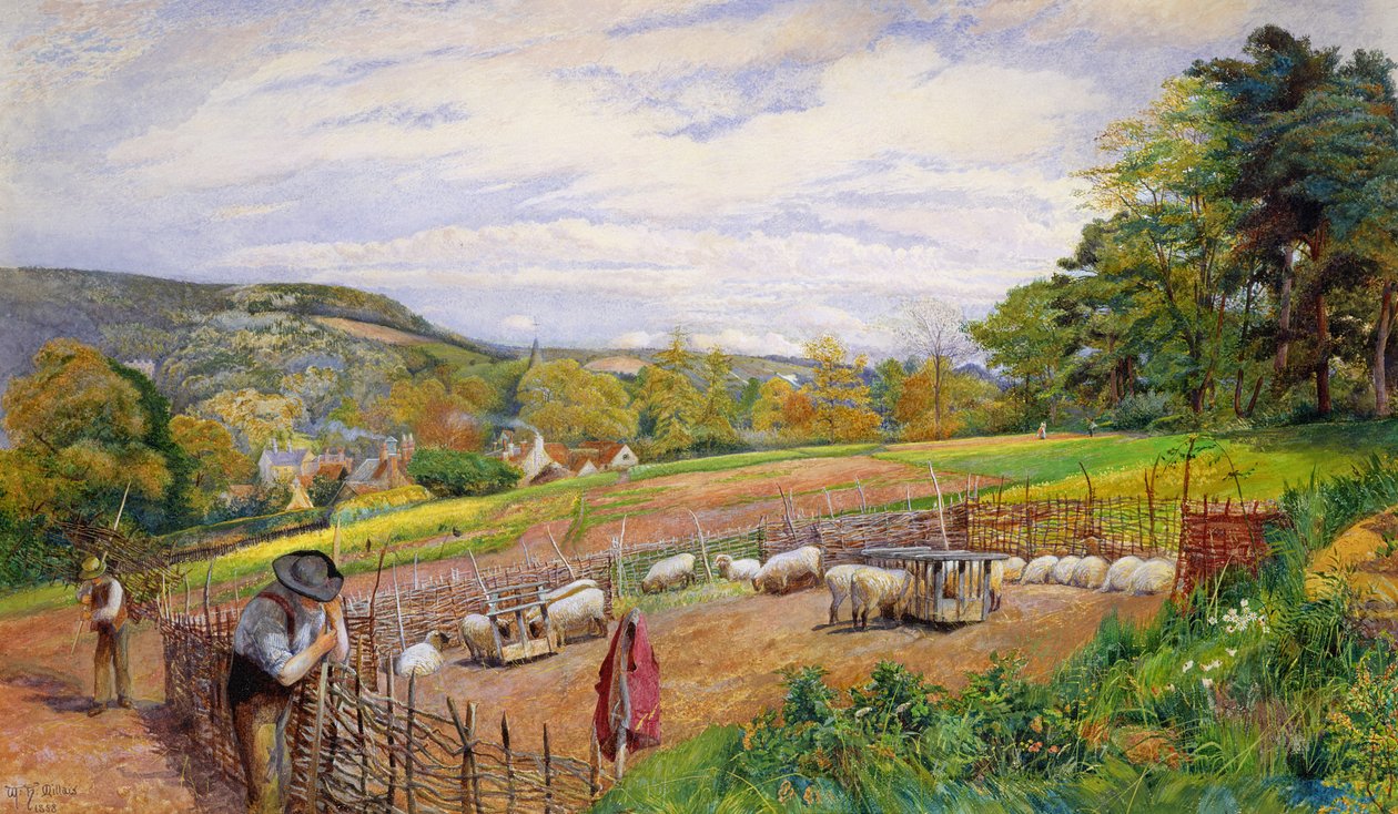 Reperowanie owczego zagrody, 1858 autorstwa William Henry Millais