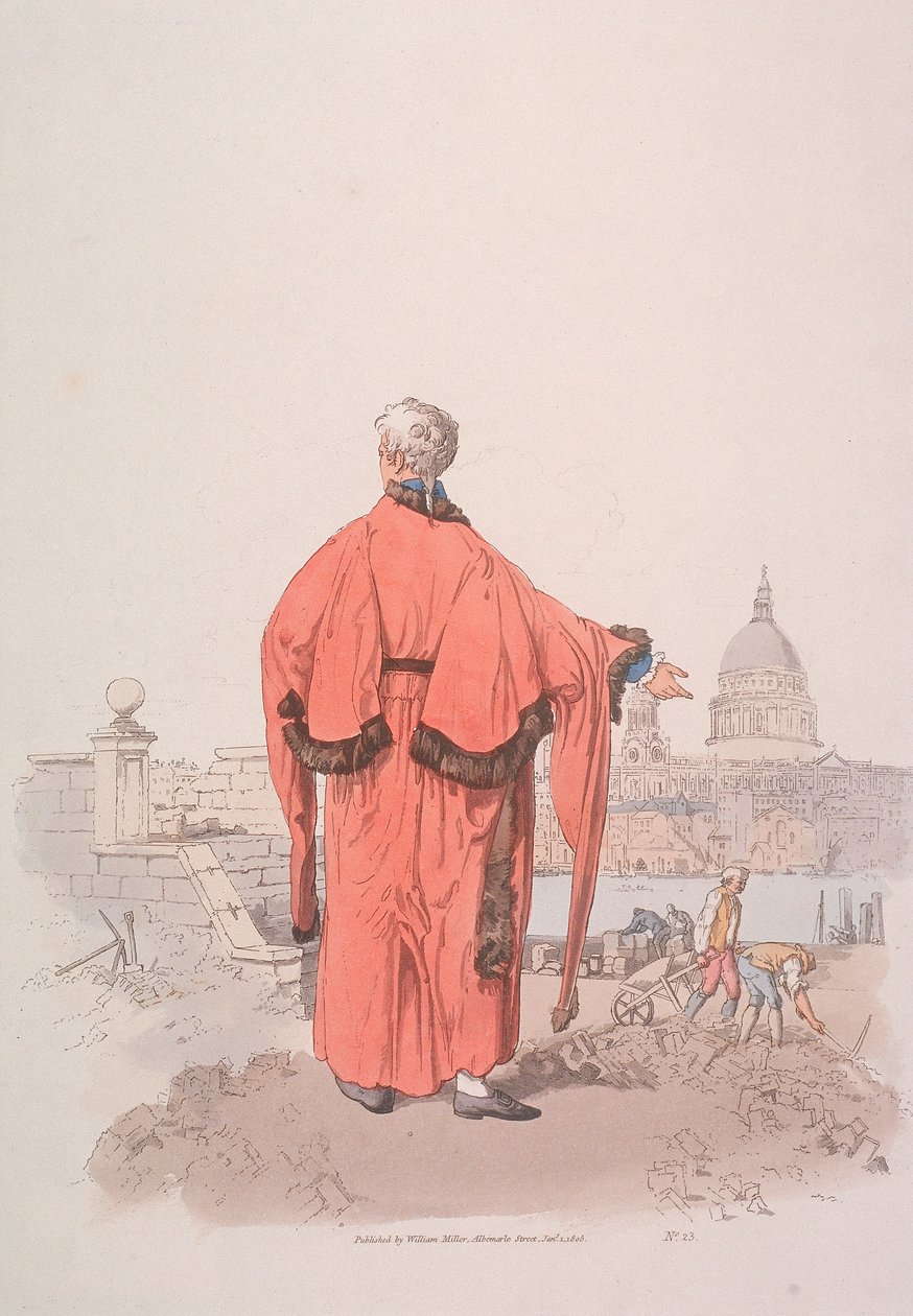 Radny w stroju obywatelskim patrzący w stronę katedry św. Pawła, Londyn, 1805 r. autorstwa William Henry Pyne