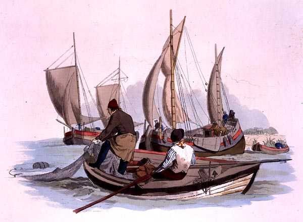 Brytyjscy rybacy, z „Kostium Wielkiej Brytanii”, wydanego przez Williama Millera autorstwa William Henry Pyne