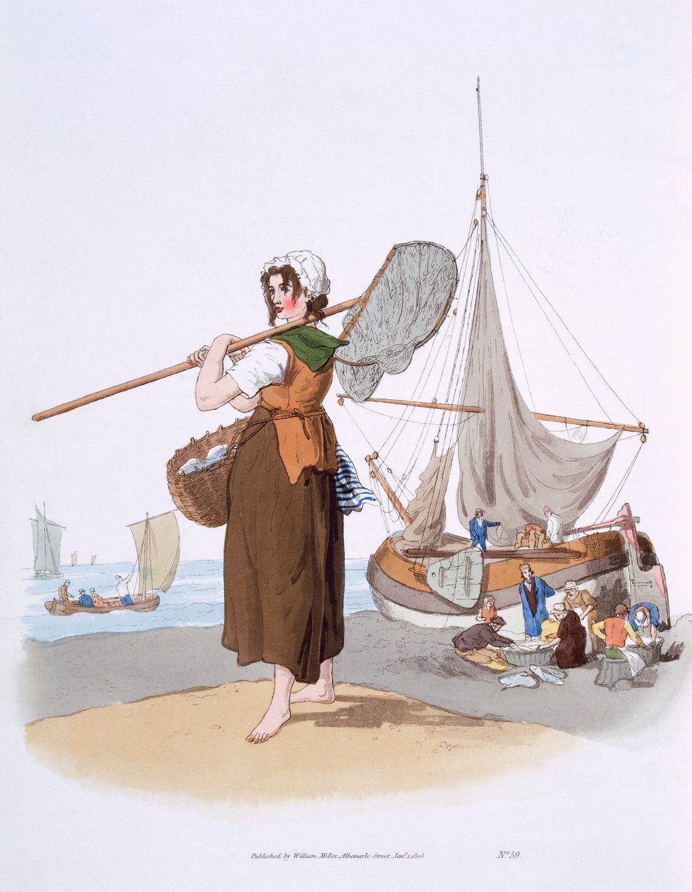 Kobieta Shrimper, z „Kostium Wielkiej Brytanii”, wydana przez Williama Millera, 1805 autorstwa William Henry Pyne