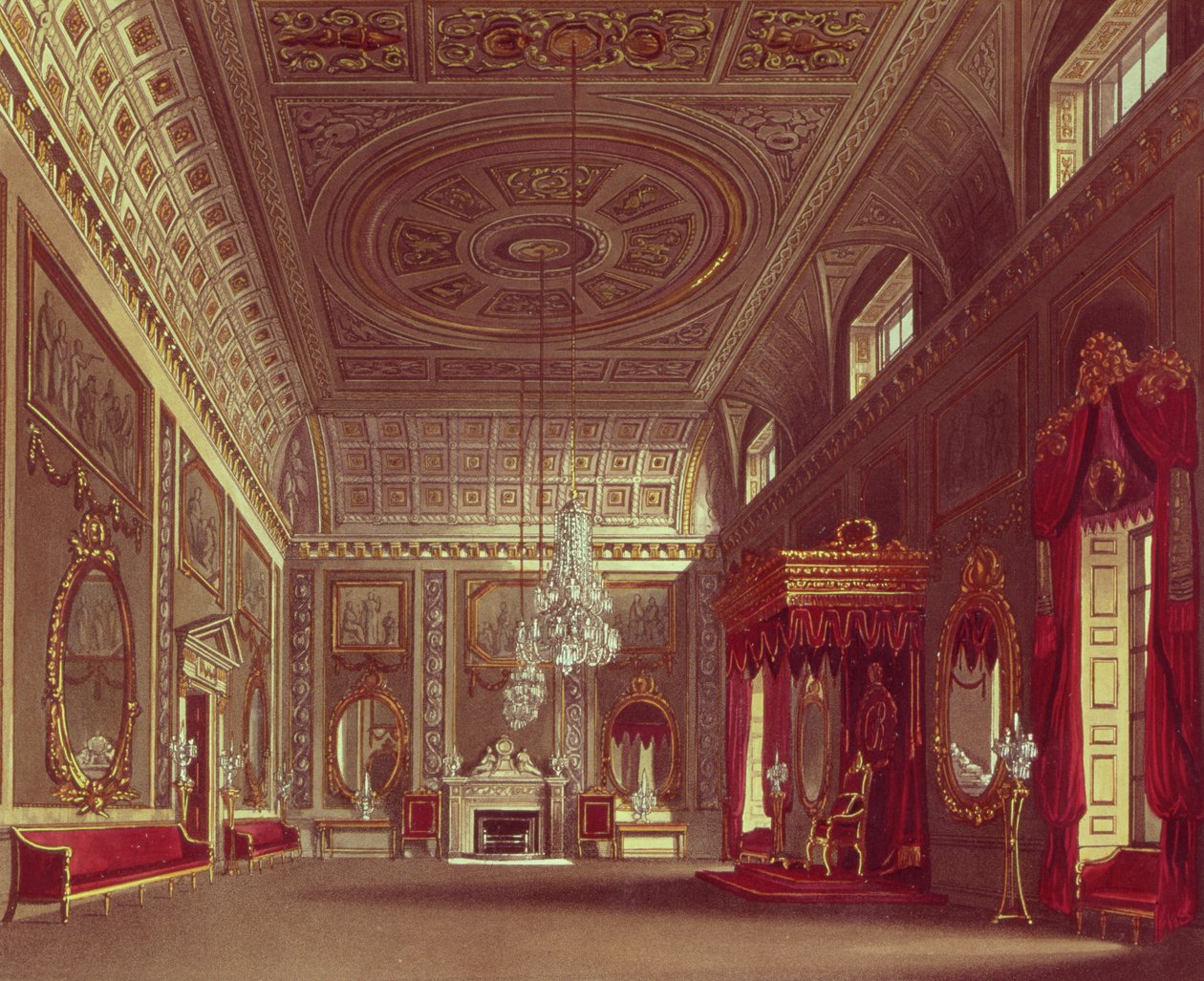 Salon, Pałac Buckingham z „Królewskich Rezydencji” Pyne, 1818 autorstwa William Henry Pyne