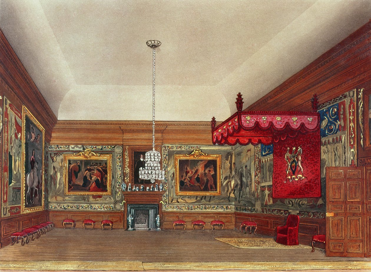 Sala tronowa, Hampton Court z „Królewskich Rezydencji” Pyne, 1818 autorstwa William Henry Pyne