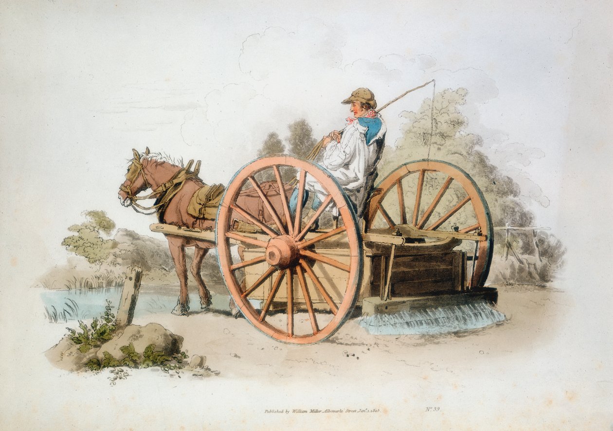 Wózek do podlewania do zatrzymywania kurzu na drogach, 1808 autorstwa William Henry Pyne