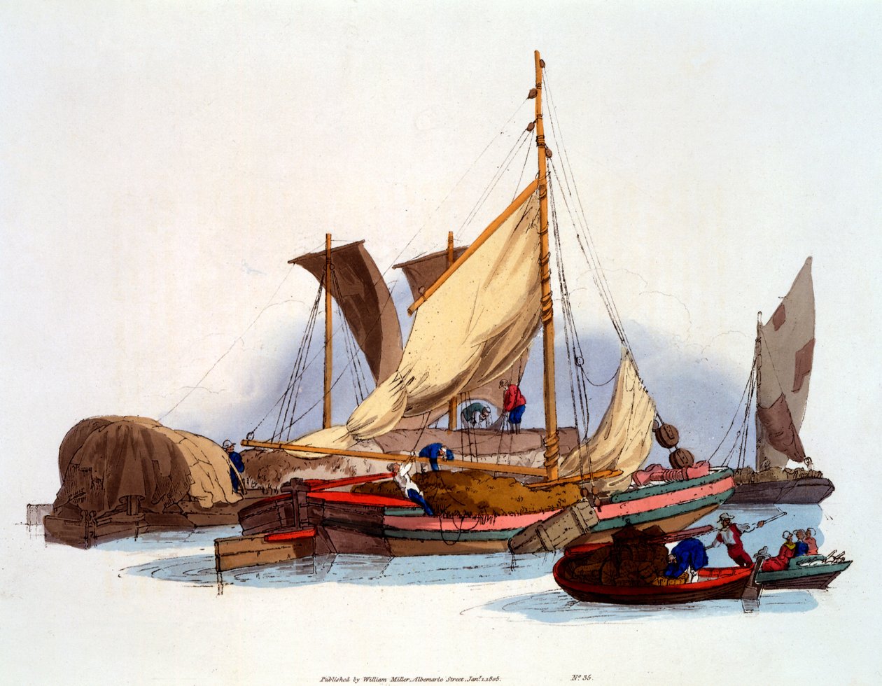 Wodniacy i barkarze przewożący towary i pasażerów, 1808 r. autorstwa William Henry Pyne