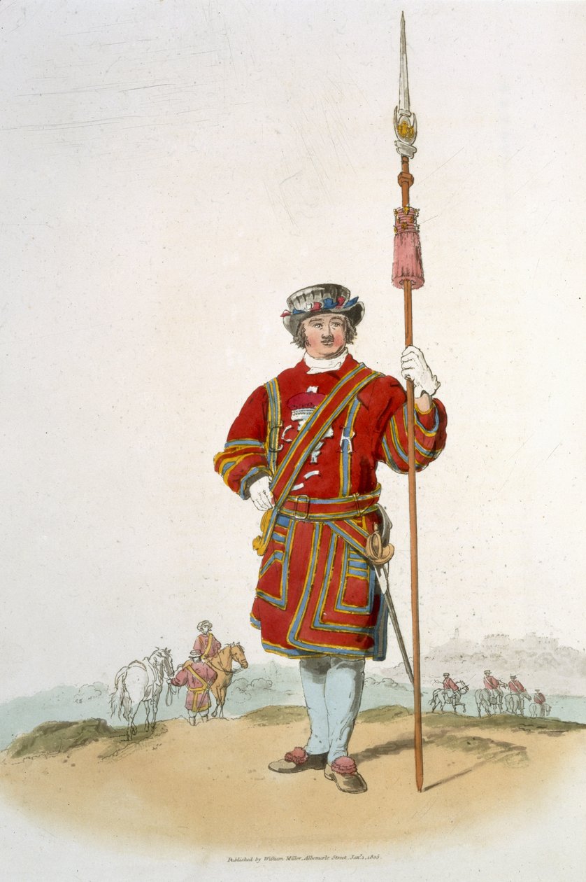 Yeoman z Gwardii Królewskiej, z „Kostium Wielkiej Brytanii”, wyd. William Miller, 1805 autorstwa William Henry Pyne