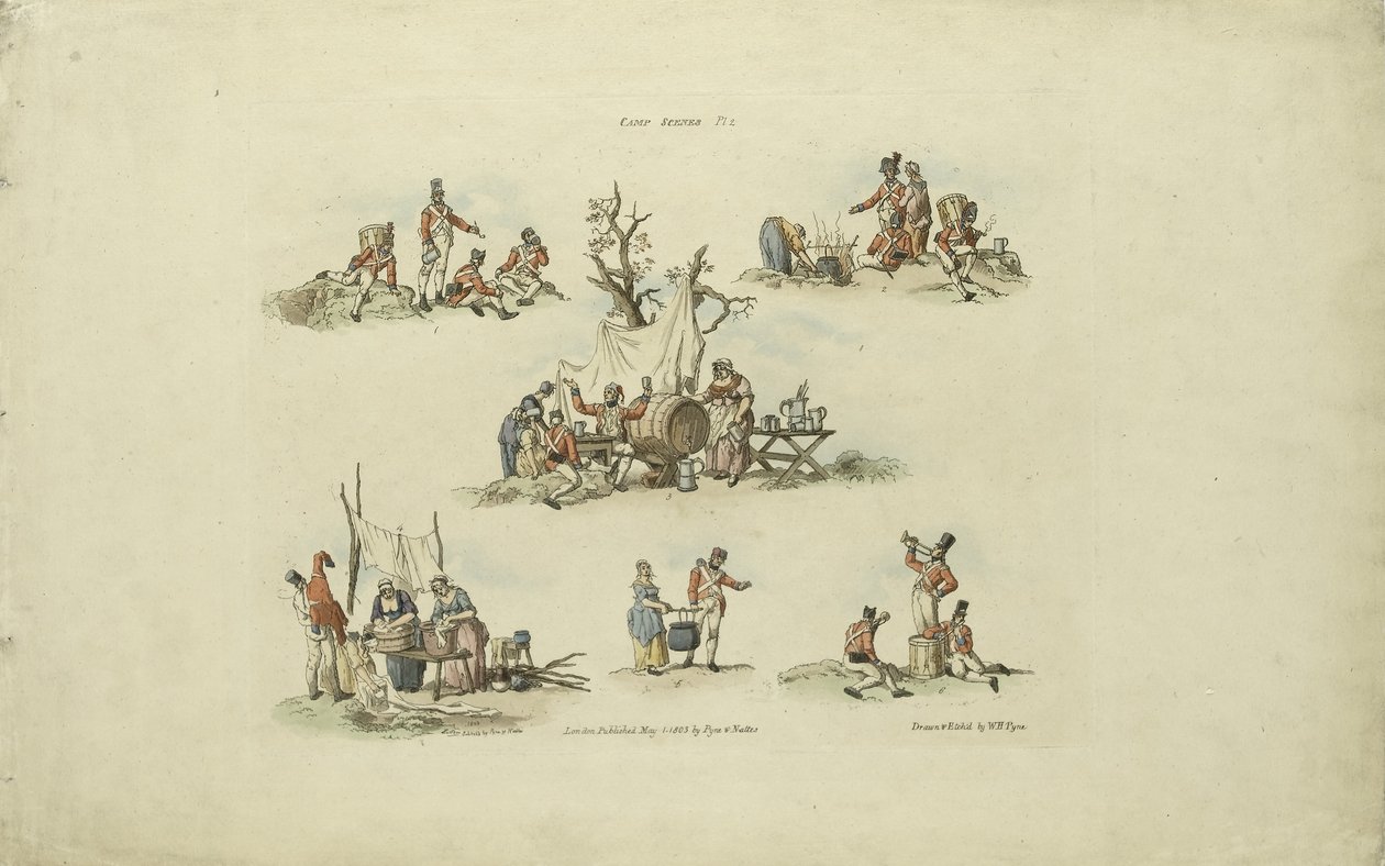 Sceny obozowe, 1803 (kolorowa akwaforta) autorstwa William Henry after Pyne