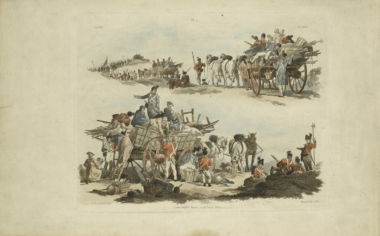 Sceny obozowe, 1803 (kolorowa akwaforta) autorstwa William Henry after Pyne