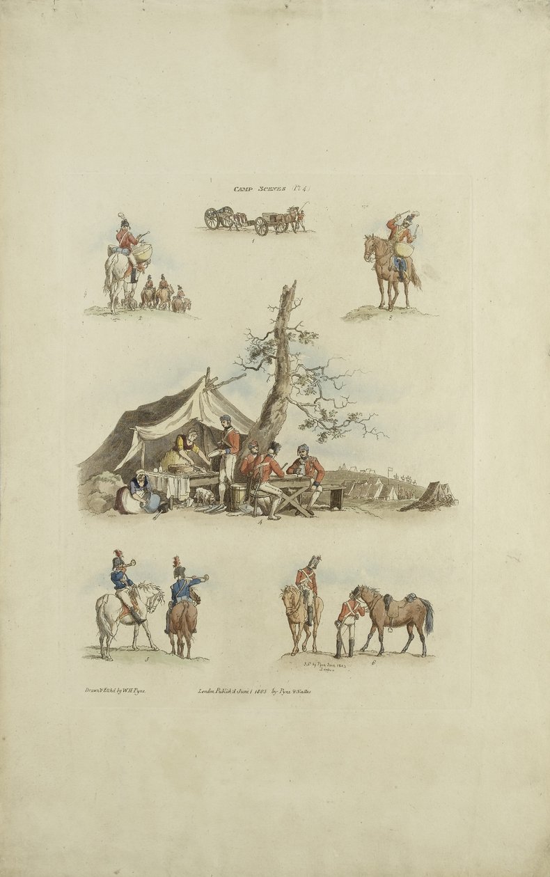 Sceny obozowe, 1803 (kolorowa akwaforta) autorstwa William Henry after Pyne