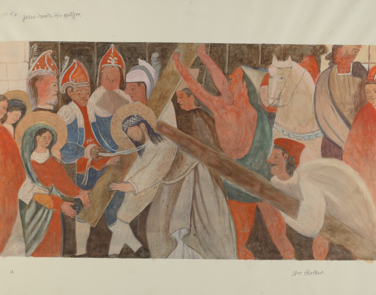 Stacja Drogi Krzyżowej nr 4: Jezus spotyka Swoją Matkę, ok. godz. 1936. autorstwa William Herbert