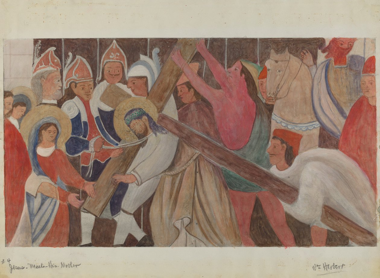 Stacja Drogi Krzyżowej nr 4: Jezus spotyka Swoją Matkę, ok. godz. 1936. autorstwa William Herbert