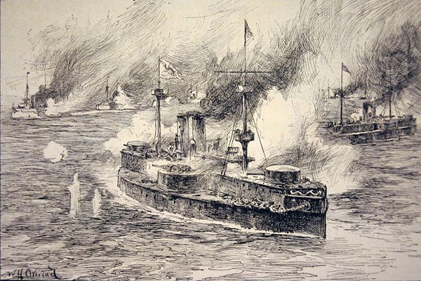 Bitwa nad rzeką Yalu 17 września autorstwa William Heysham Overend