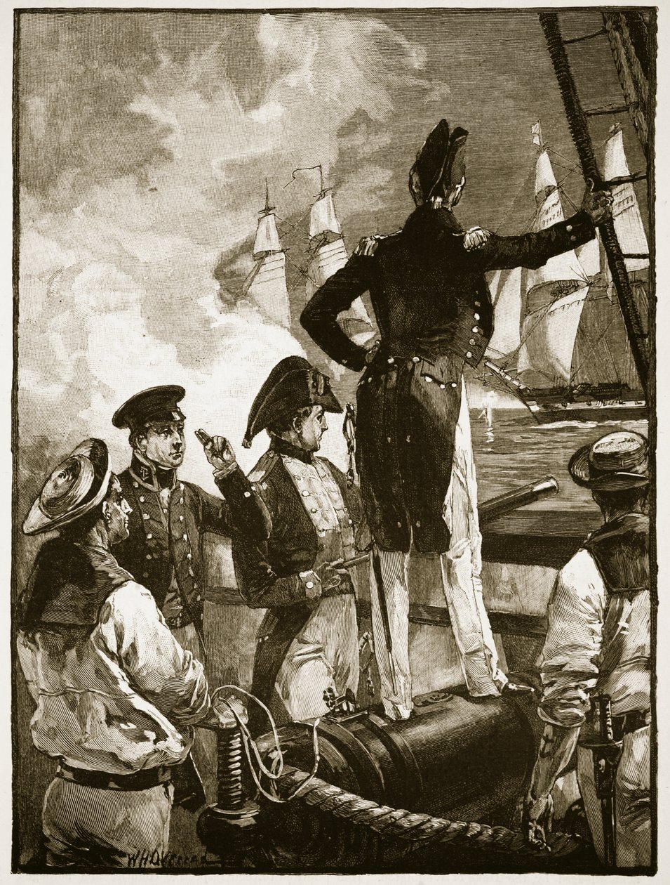 Kapitan Walpole przechwytujący okręty księcia Saldanha, ilustracja z "Cassell