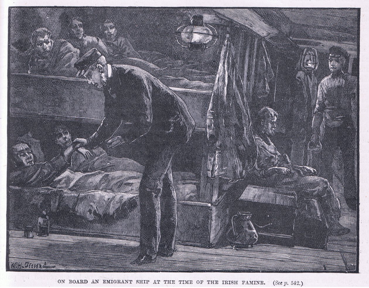 Na pokładzie statku emigrantów w czasie irlandzkiego głodu AD 1846 autorstwa William Heysham Overend