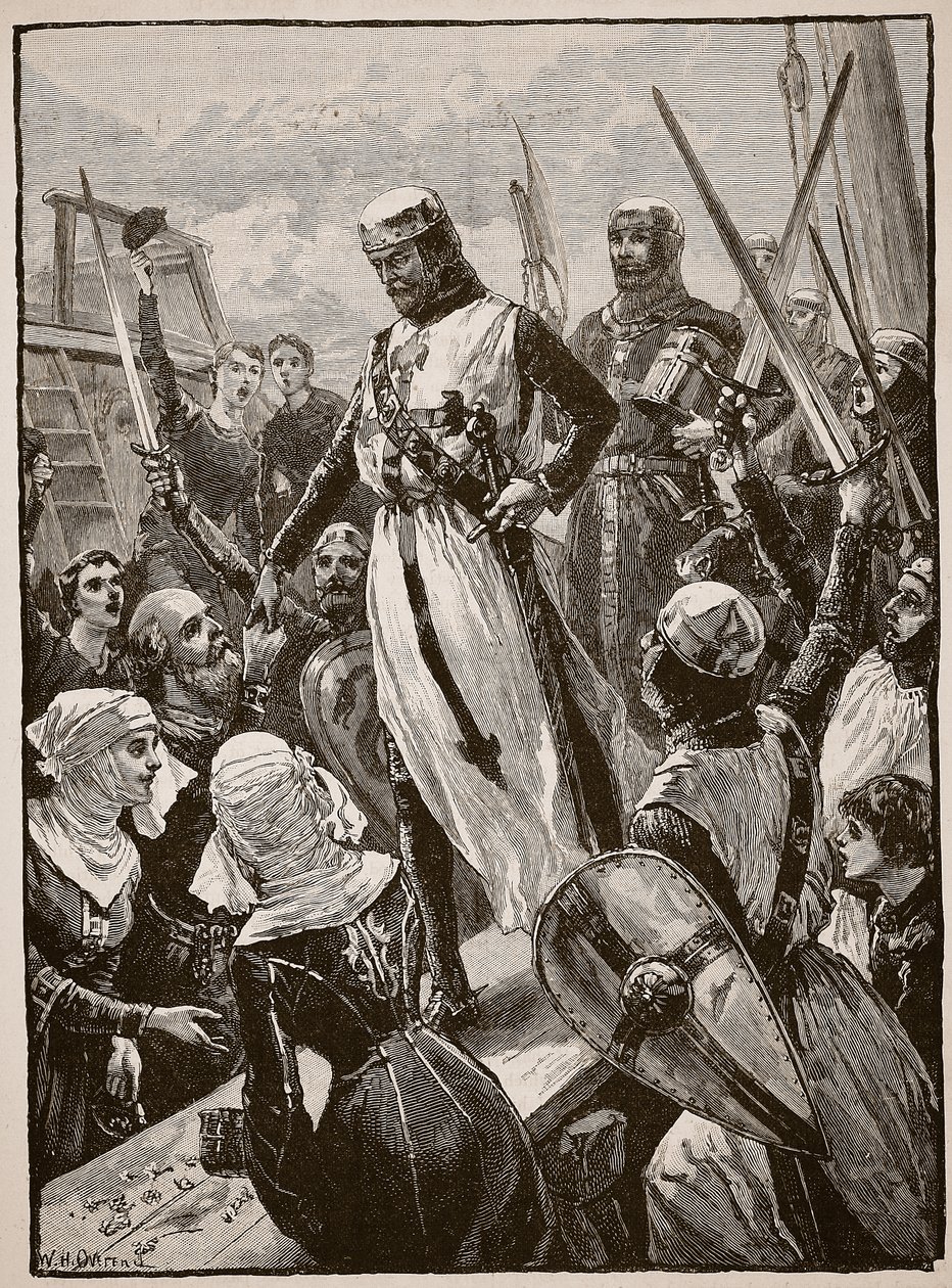 Przyjęcie Richarda po jego powrocie z kontynentu, ilustracja z „Ilustrowanej historii Anglii Cassella” (zdjęcie w sepii) autorstwa William Heysham Overend