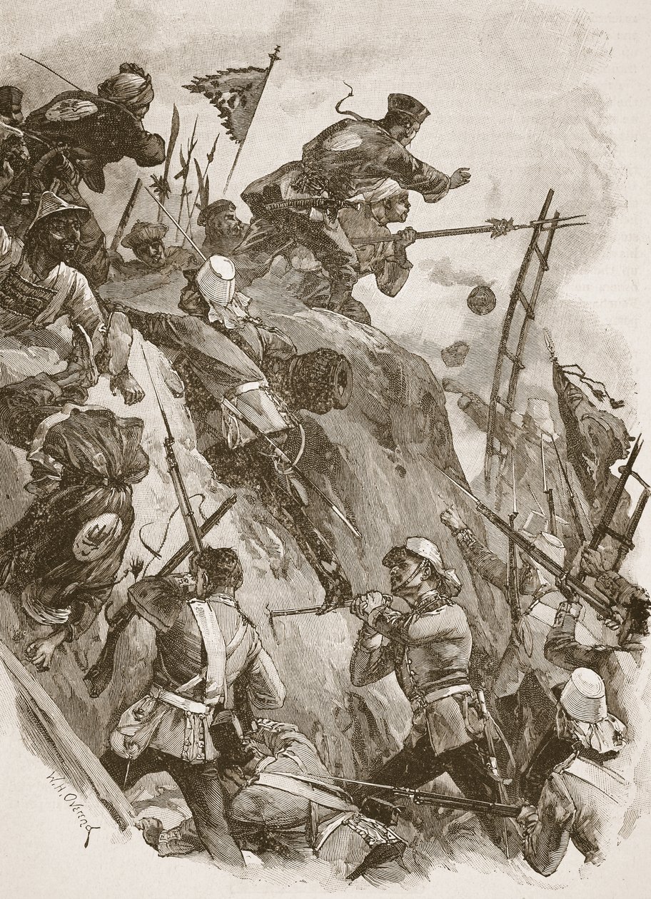 „Wsiadł Rogers, wspierany przez porucznika Lenona”, ilustracja z „Bitwy XIX wieku” Archibalda Forbesa, G.A. Henty i major Arthur Griffiths autorstwa William Heysham Overend