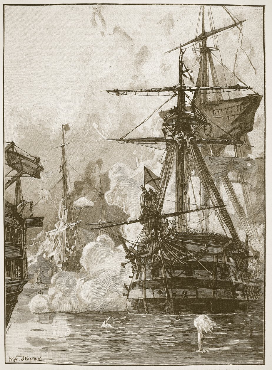 Rosyjski atak na Sinope, ilustracja z „Ilustrowanej historii Anglii Cassella” (zdjęcie w sepii) autorstwa William Heysham Overend