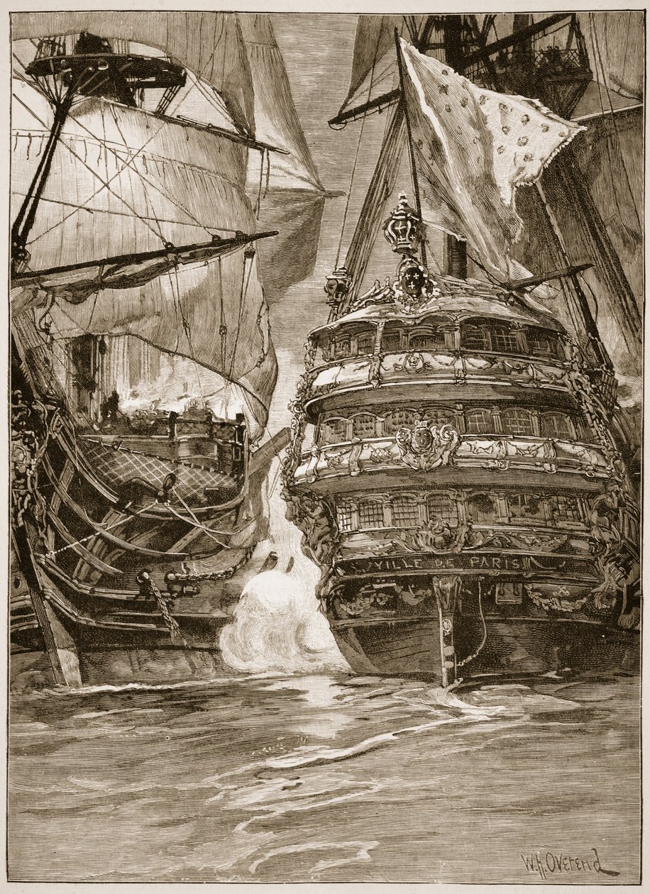 Atak na „Ville de Paris”, 1782, ilustracja z „Ilustrowanej historii Anglii Cassella” (zdjęcie w sepii) autorstwa William Heysham Overend