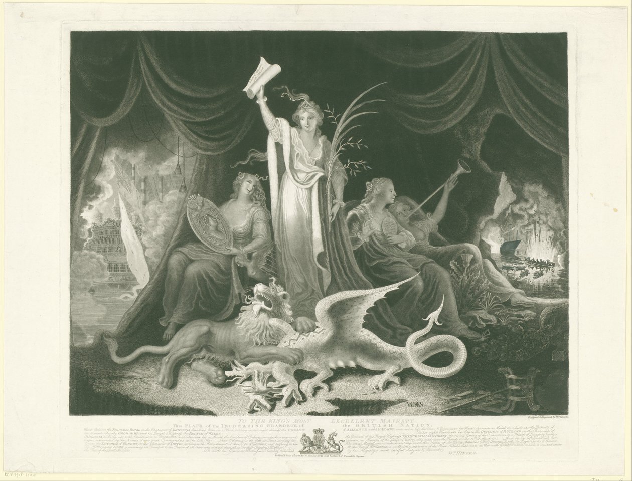 Alegoria Potęgi Wielkiej Brytanii, 1787 Rosnąca wielkość narodu brytyjskiego (tytuł na obiekcie) autorstwa William Hincks