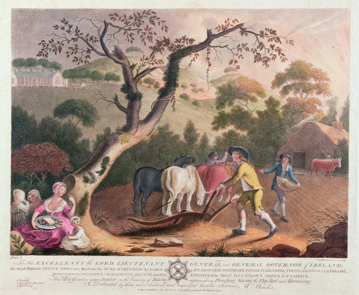 Widok orki, siewu lnu i bronowania, 1791 autorstwa William Hincks
