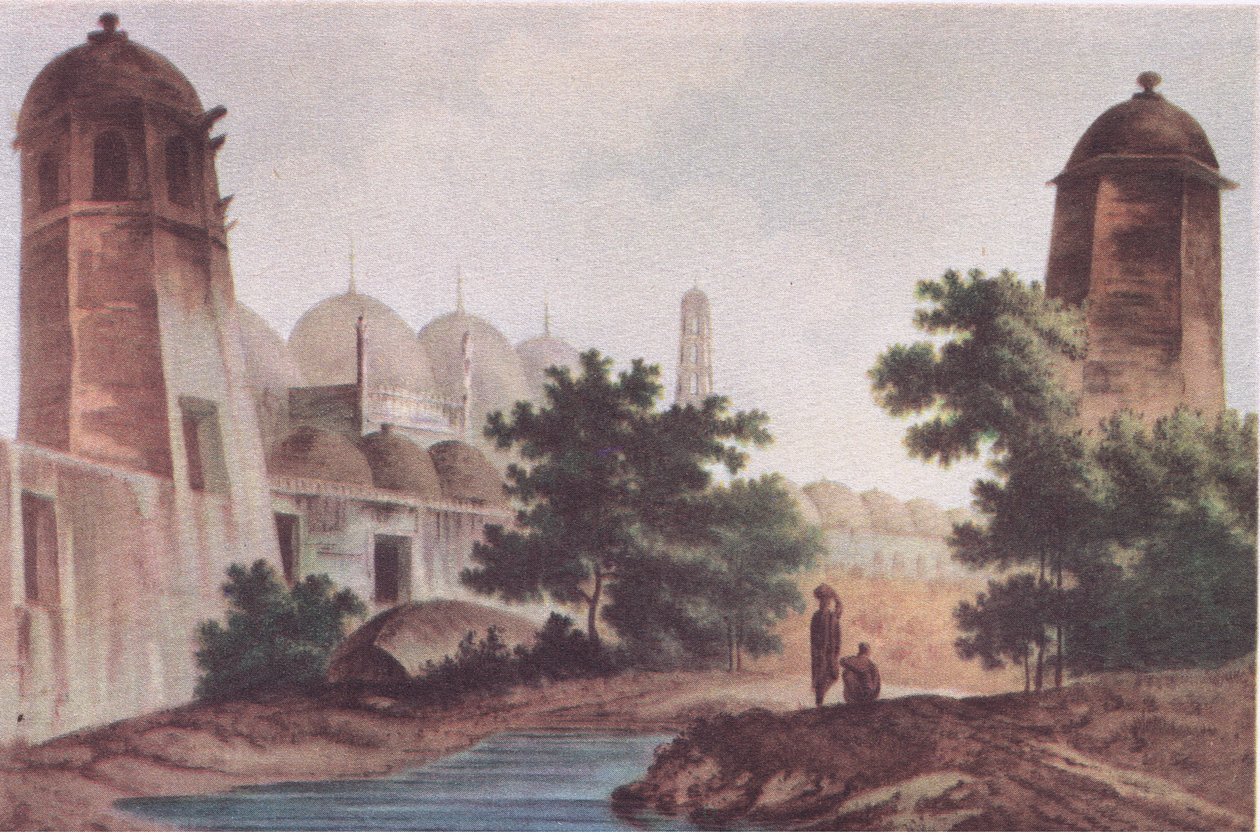 Widok meczetu Kutra zbudowanego przez Mir Jaffier w Murshidabad (Select Views in India 1786), z British Adventure opublikowanego przez Collins, 1947 autorstwa William Hodge