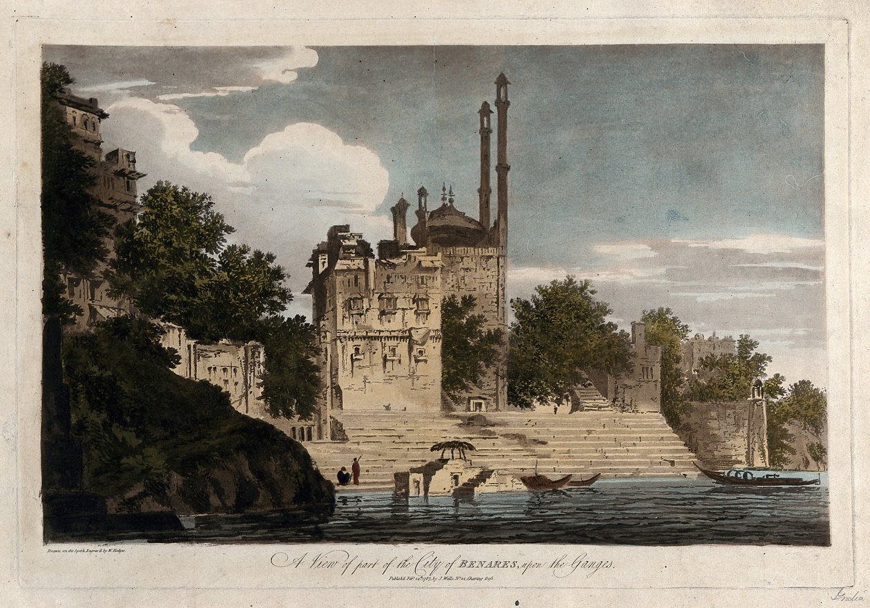 Widok części miasta Benares nad rzeką Ganges autorstwa William Hodges
