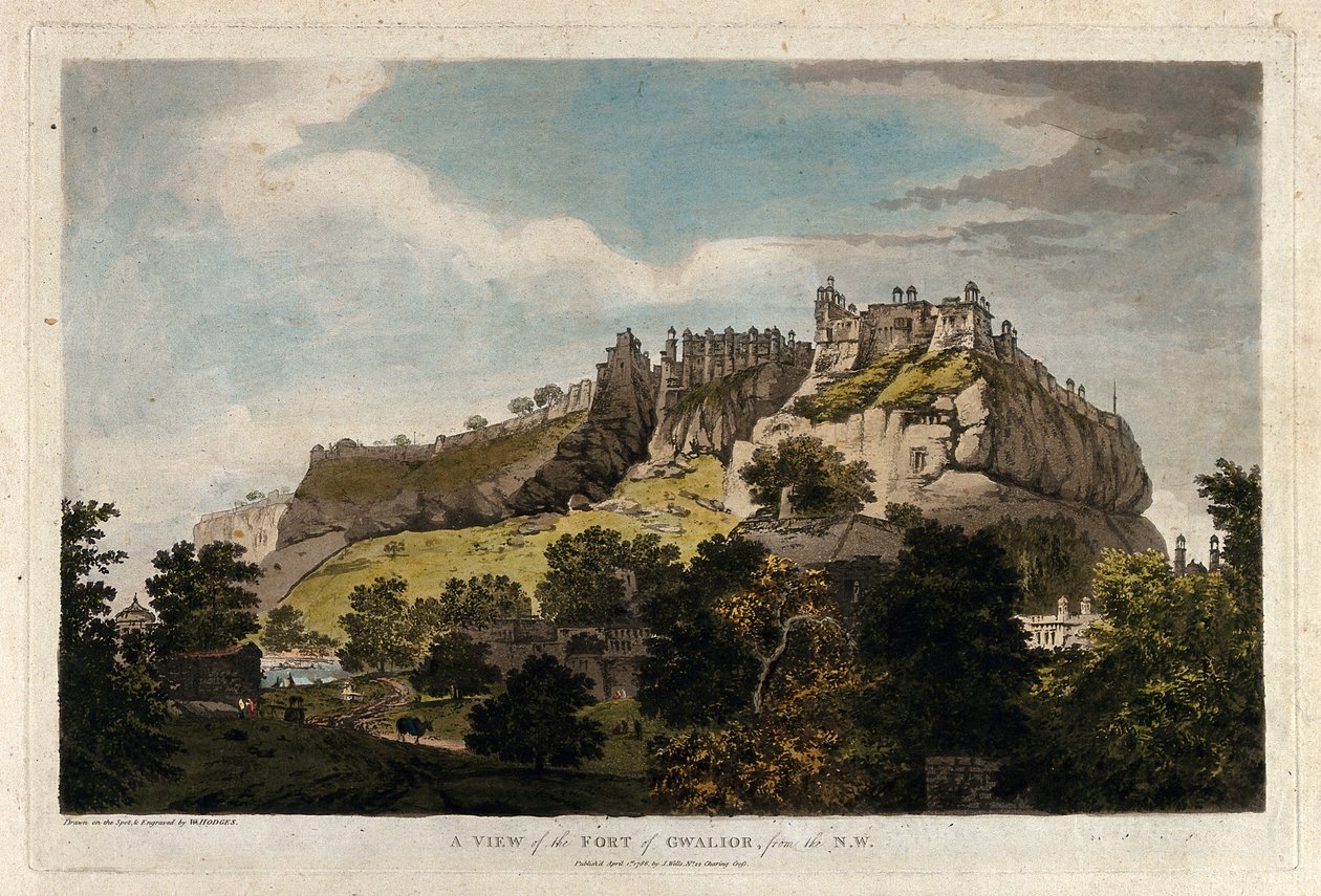 Widok fortu Gwalior od północnego zachodu. autorstwa William Hodges