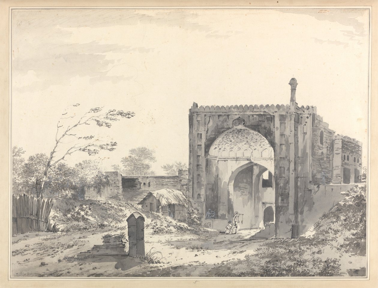 Widok bramy karawanseraju w Raje Mahel [Rajmahal] autorstwa William Hodges