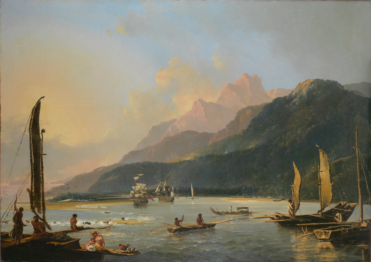 [Widok na zatokę Maitavie [na wyspie] Otaheite [Tahiti]. autorstwa William Hodges