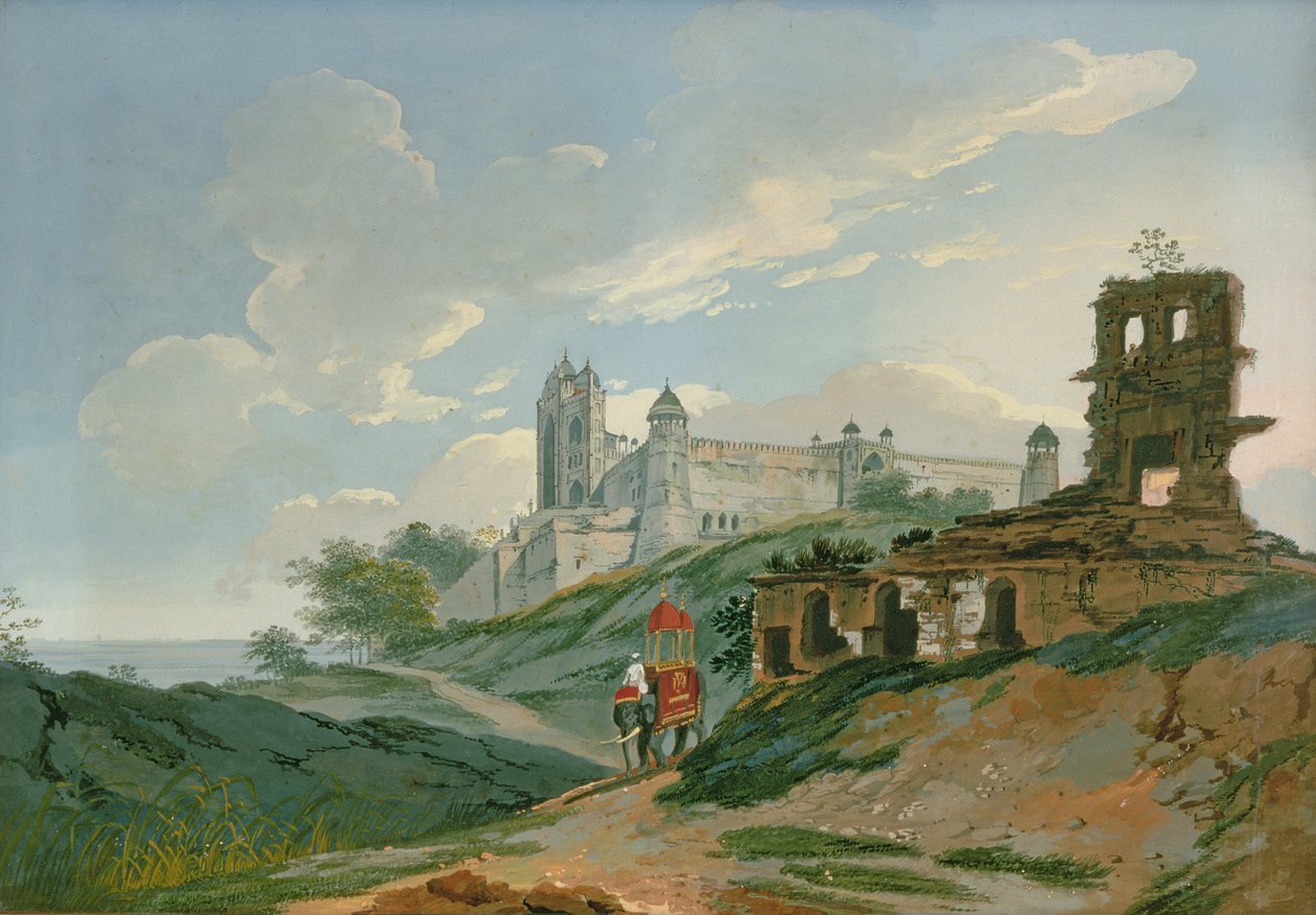 Pałac Fatehpur Sikri (gwasz na płótnie) autorstwa William Hodges