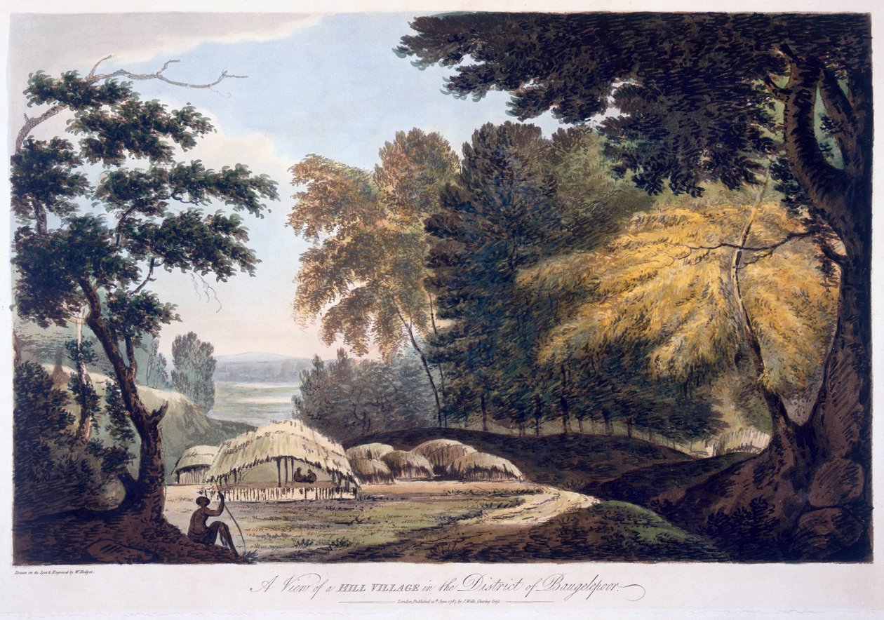 Hill Village w dystrykcie Bauhelepoor, 1787 (akwatinta) autorstwa William Hodges