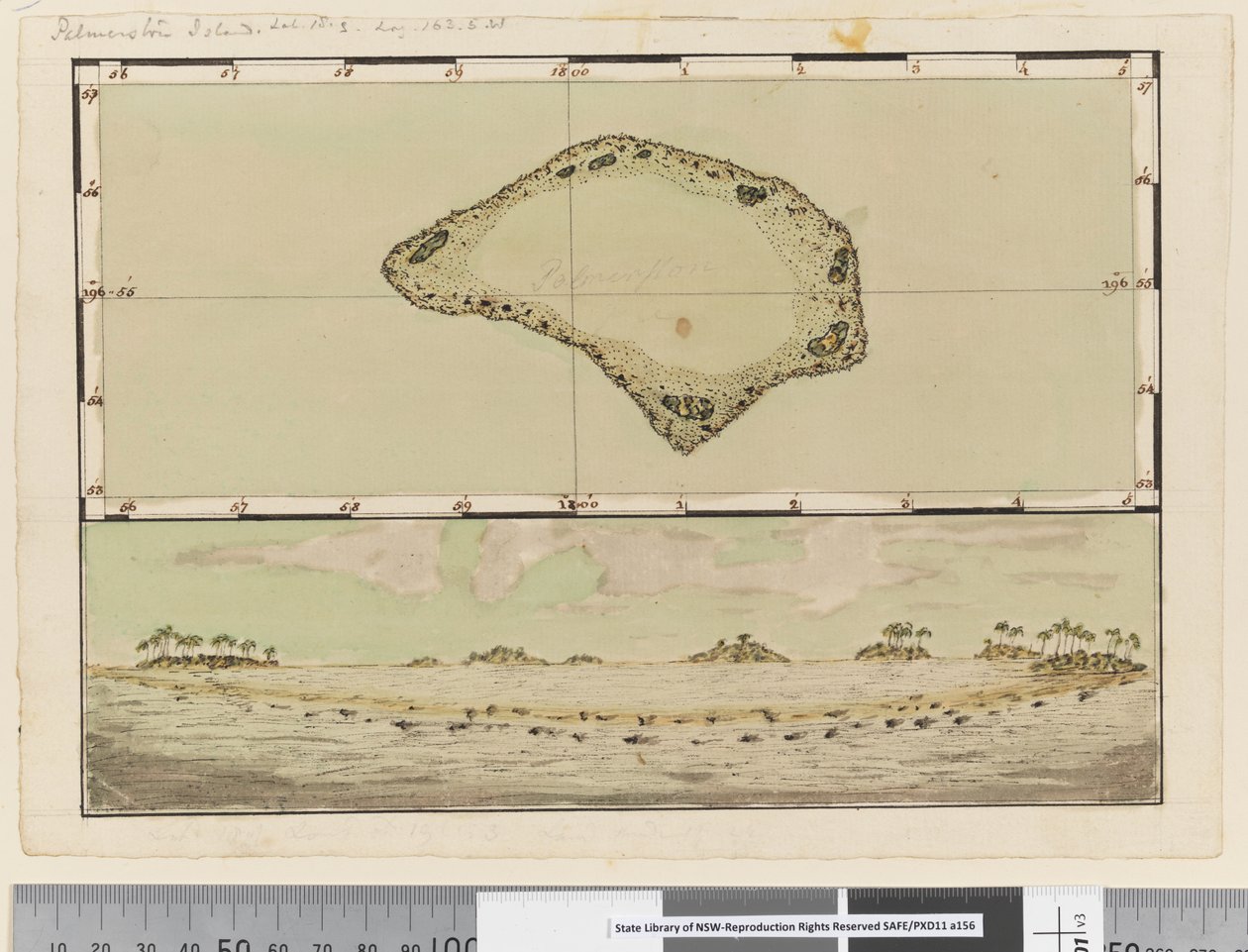 Strona 25b/a Mapa i profil Wyspy Palmerston autorstwa William Hodges