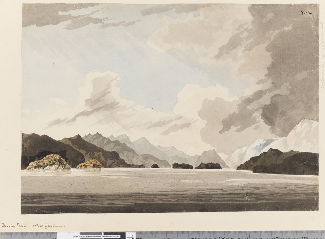 Strona 32 Dusky Bay, Nowa Zelandia autorstwa William Hodges