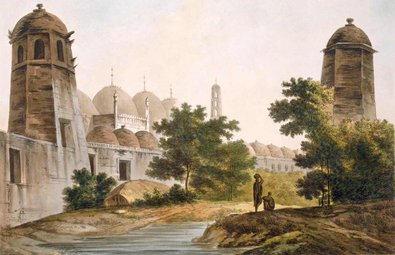 Pl. 41 Widok Cuttery zbudowanej przez Jaffeira Cawna w Muxadavad, z „Select Views in India”, wyd. 1785-88 (akwaforta kolorowa z akwatintą) autorstwa William Hodges