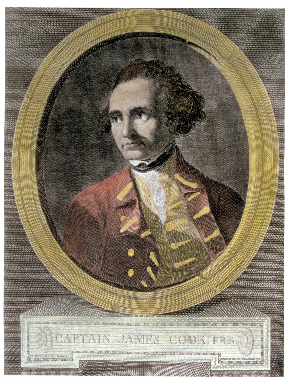 Portret kapitana Jamesa Cooka (1728-79), z frontyspisu „Podróż dookoła świata na biegun południowy” (późniejsza kolorystyka) autorstwa William Hodges