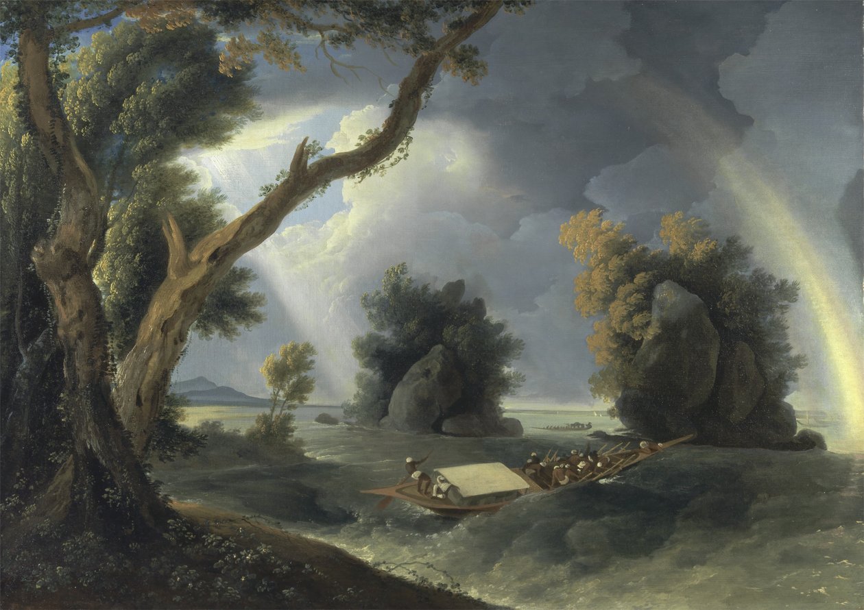 Burza nad Gangesem z panią Hastings w pobliżu skał Colgon, ok. 1790 (olej na płótnie) autorstwa William Hodges